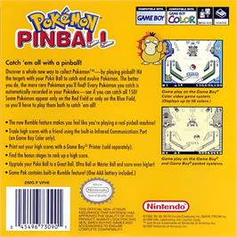 Box back cover for Pokémon Pinball on the Nintendo Game Boy Color.