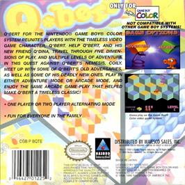 Box back cover for Q-bert on the Nintendo Game Boy Color.