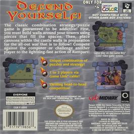 Box back cover for Rampart on the Nintendo Game Boy Color.