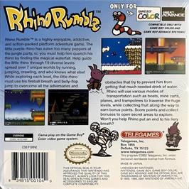 Box back cover for Rhino Rumble on the Nintendo Game Boy Color.