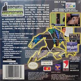 Box back cover for Roswell Conspiracies - Aliens, Myths And Legends on the Nintendo Game Boy Color.