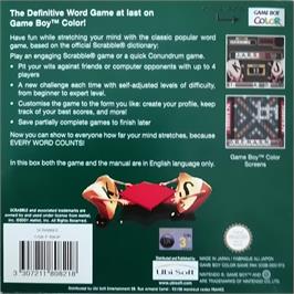 Box back cover for Scrabble on the Nintendo Game Boy Color.