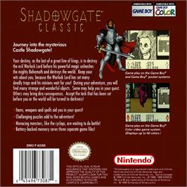 Box back cover for Shadowgate Classic on the Nintendo Game Boy Color.