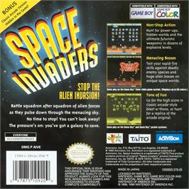 Box back cover for Space Invaders on the Nintendo Game Boy Color.