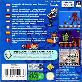 Box back cover for Spirou Robbedoes - The Robot Invasion on the Nintendo Game Boy Color.