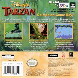 Box back cover for Tarzan on the Nintendo Game Boy Color.