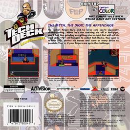 Box back cover for Tech Deck Skateboarding on the Nintendo Game Boy Color.