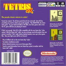 Box back cover for Tetris Dx on the Nintendo Game Boy Color.