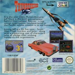 Box back cover for Thunderbirds on the Nintendo Game Boy Color.