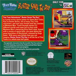 Box back cover for Tiny Toon Adventures - Buster Saves The Day on the Nintendo Game Boy Color.