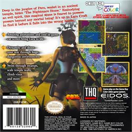 Box back cover for Tomb Raider on the Nintendo Game Boy Color.