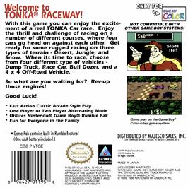 Box back cover for Tonka Raceway on the Nintendo Game Boy Color.
