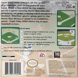 Box back cover for Triple Play 2001 on the Nintendo Game Boy Color.