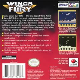 Box back cover for Wings Of Fury on the Nintendo Game Boy Color.