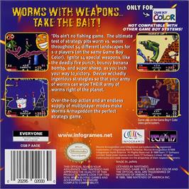 Box back cover for Worms Armageddon on the Nintendo Game Boy Color.