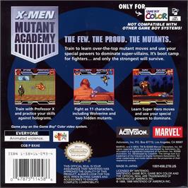Box back cover for X-men - Mutant Academy on the Nintendo Game Boy Color.