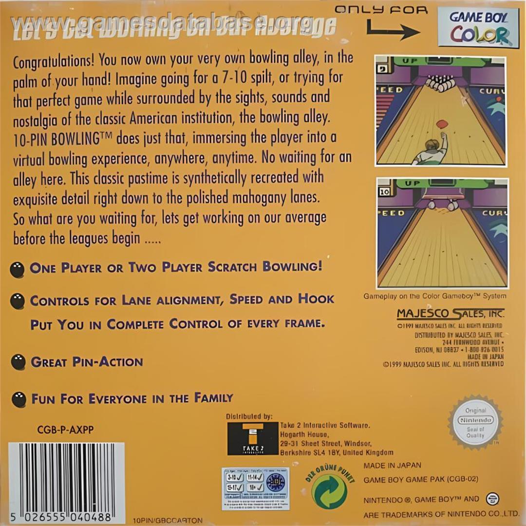 10-pin Bowling - Nintendo Game Boy Color - Artwork - Box Back