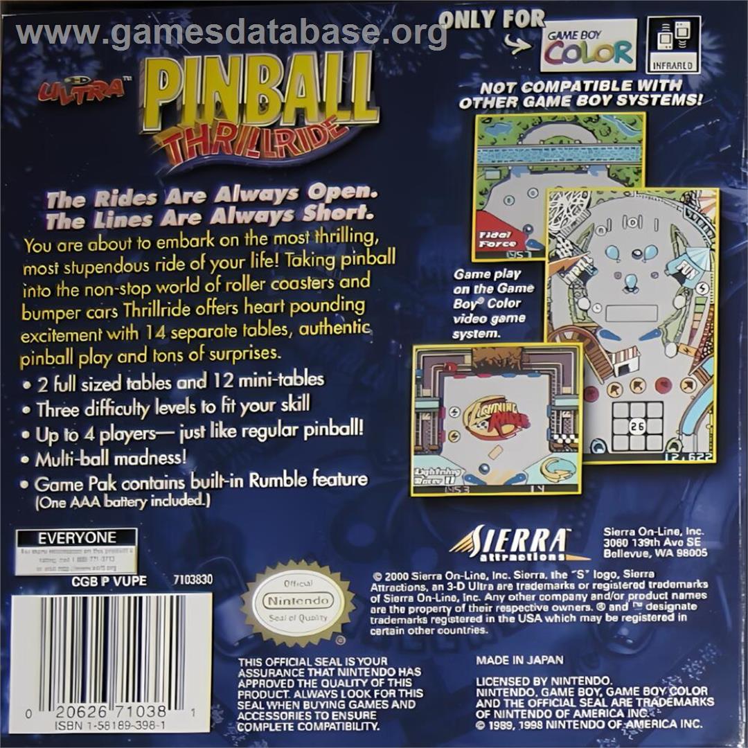 3d Ultra Pinball - Thrillride - Nintendo Game Boy Color - Artwork - Box Back