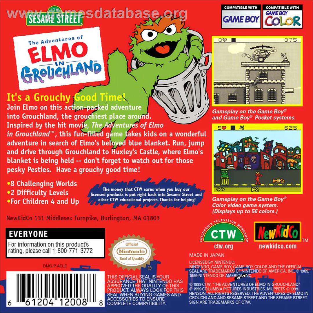 Adventures Of Elmo In Grouchland, The - Nintendo Game Boy Color - Artwork - Box Back