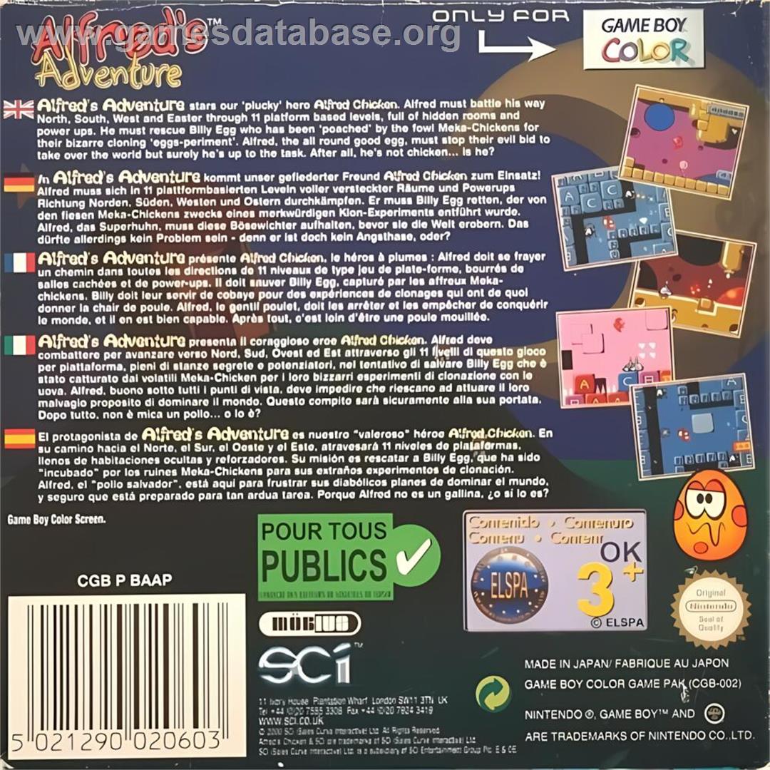 Alfred's Adventure - Nintendo Game Boy Color - Artwork - Box Back
