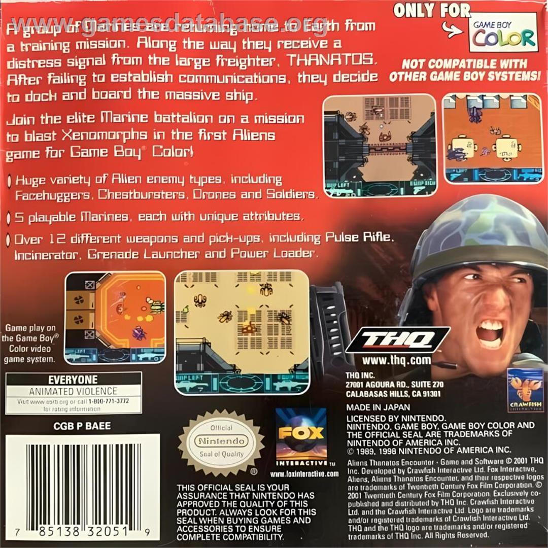 Aliens - Thanatos Encounter - Nintendo Game Boy Color - Artwork - Box Back