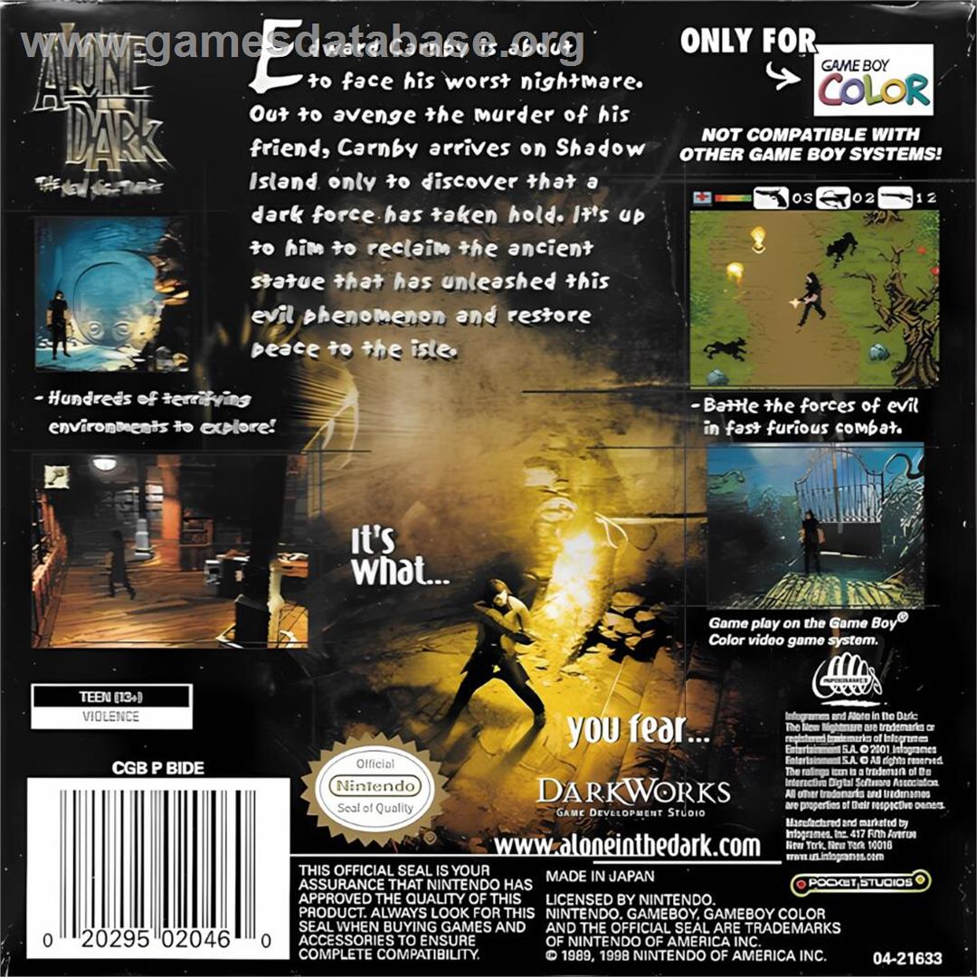 Alone In The Dark - The New Nightmare - Nintendo Game Boy Color - Artwork - Box Back