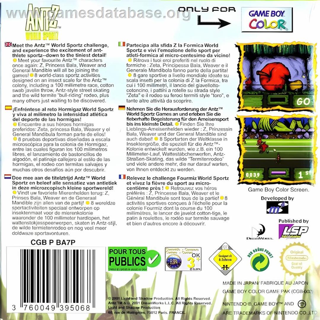 Antz World Sportz - Nintendo Game Boy Color - Artwork - Box Back