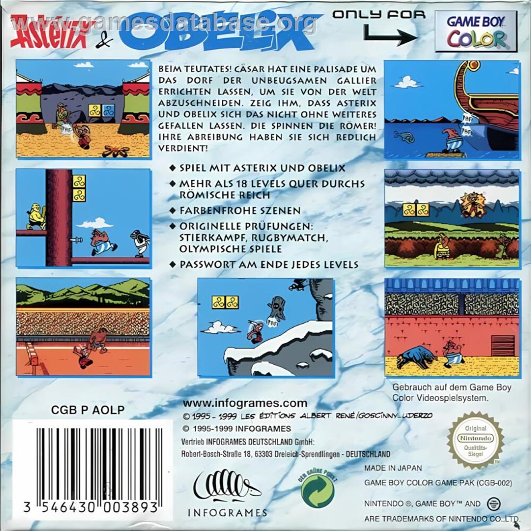 Asterix And Obelix - Nintendo Game Boy Color - Artwork - Box Back