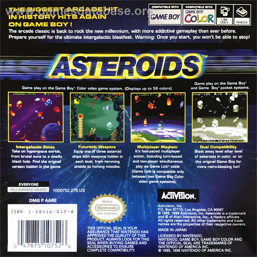 Asteroids - Nintendo Game Boy Color - Artwork - Box Back