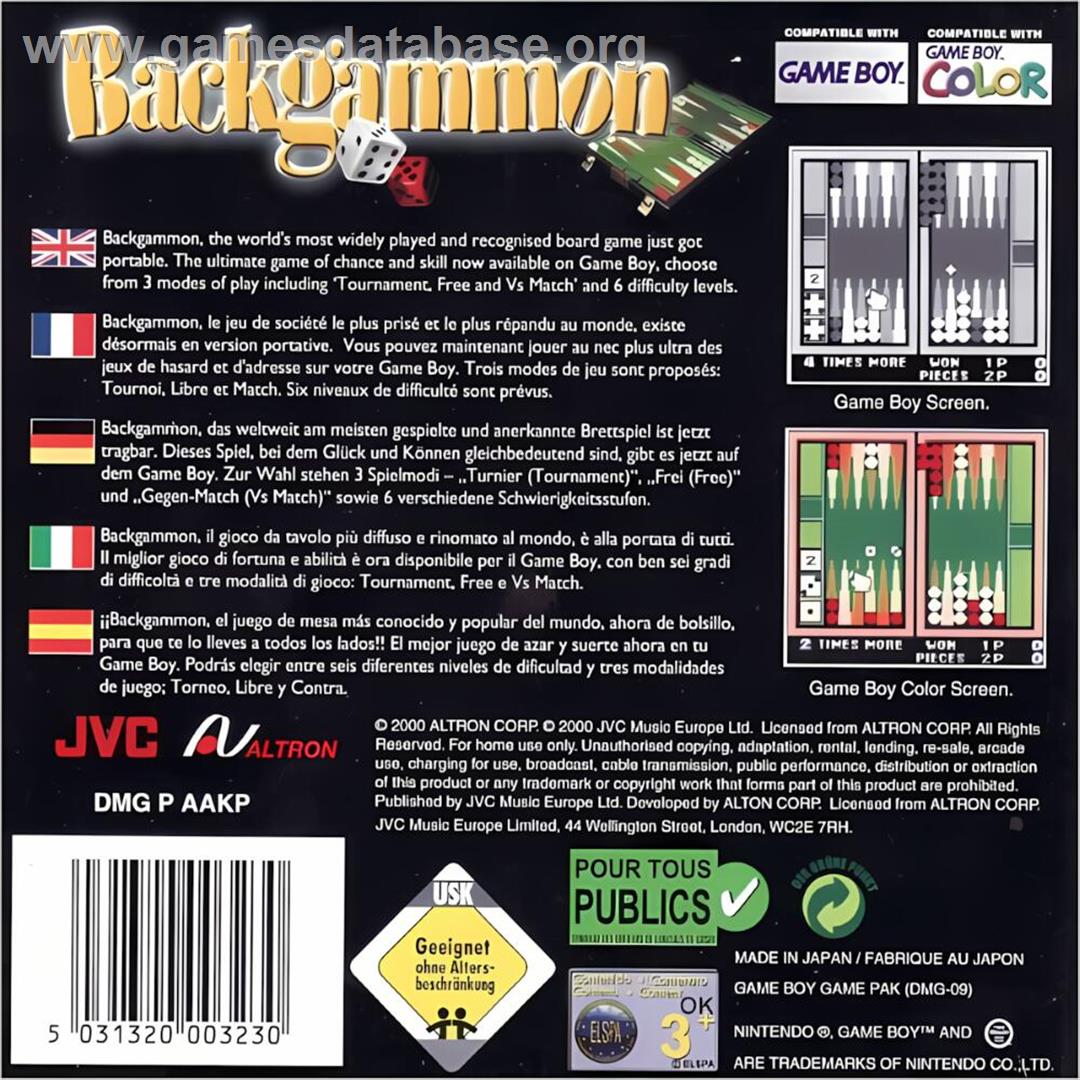 Backgammon - Nintendo Game Boy Color - Artwork - Box Back