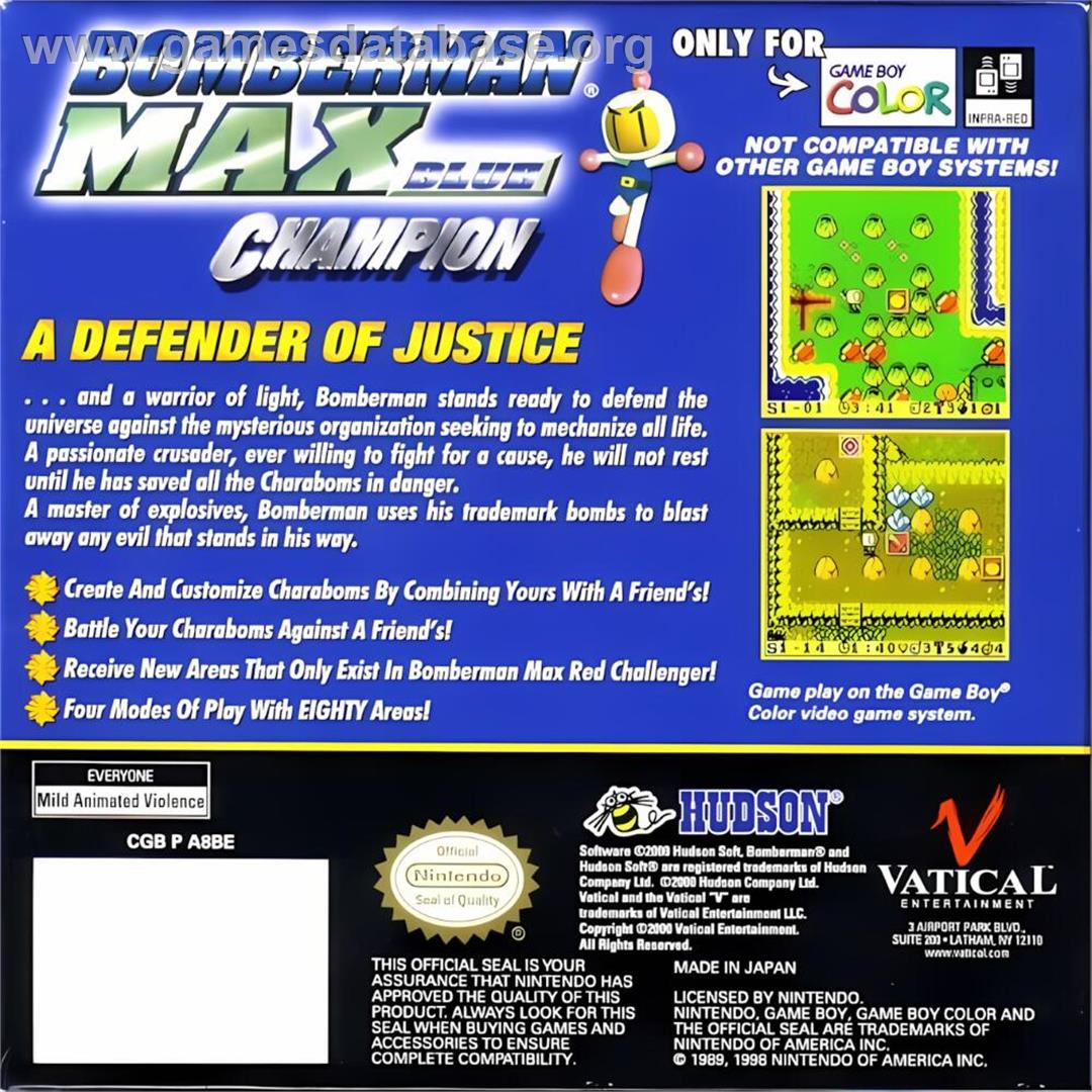 Bomberman Max - Blue Champion - Nintendo Game Boy Color - Artwork - Box Back