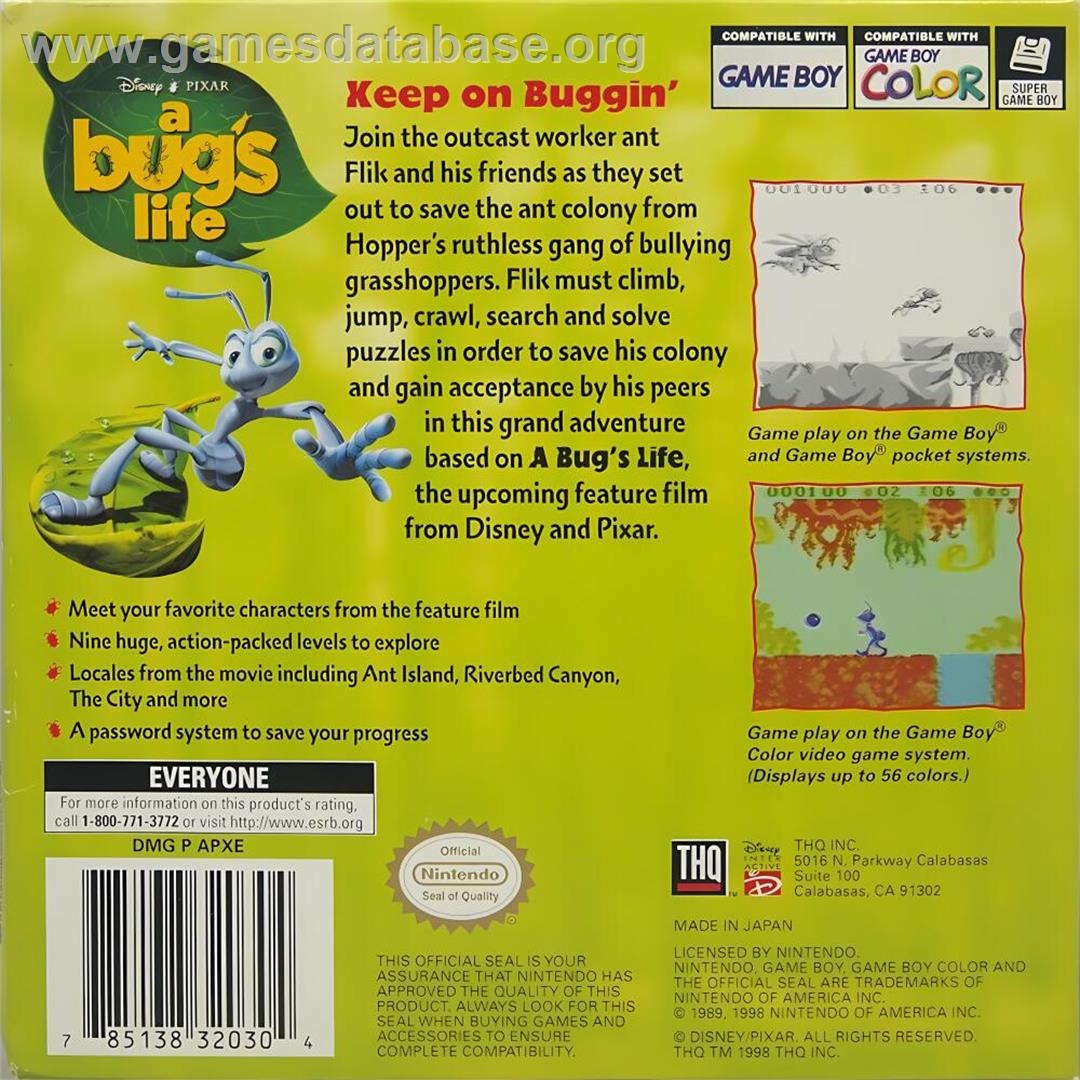 Bug's Life, A - Nintendo Game Boy Color - Artwork - Box Back
