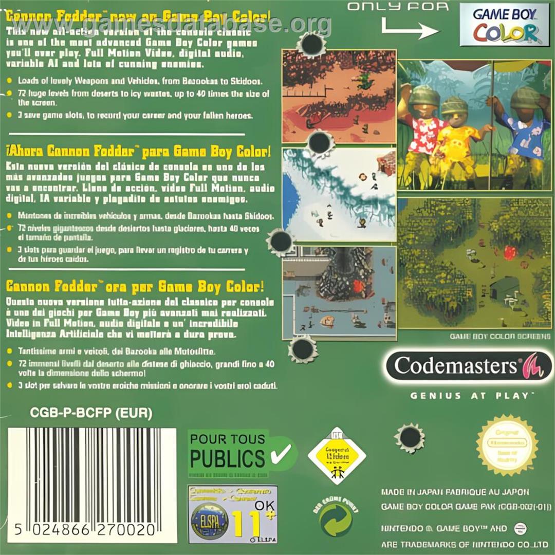 Cannon Fodder - Nintendo Game Boy Color - Artwork - Box Back