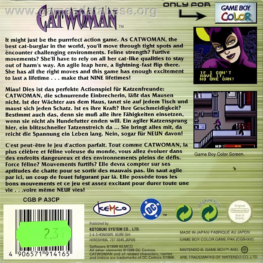 Catwoman - Nintendo Game Boy Color - Artwork - Box Back