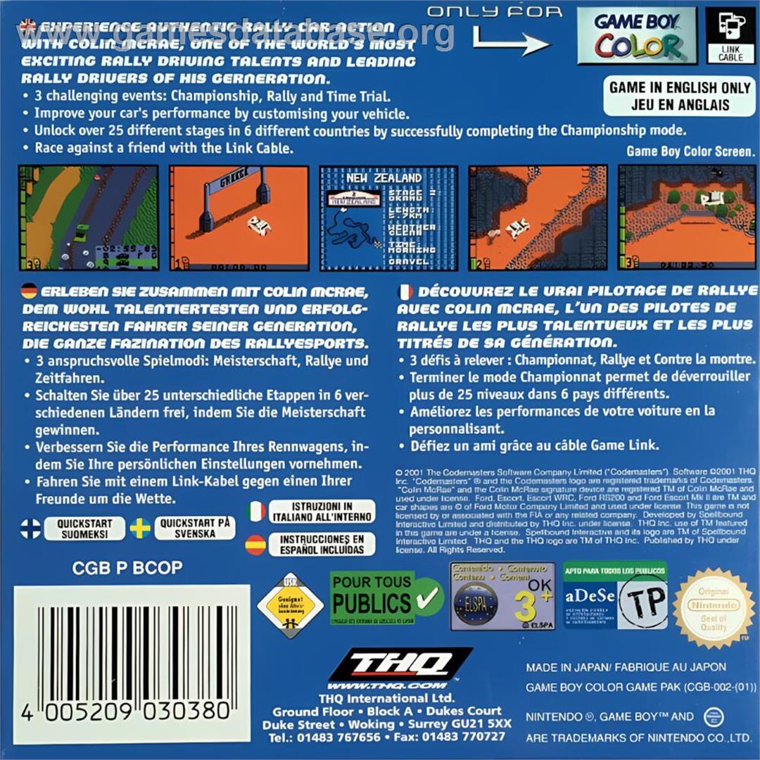 Colin Mcrae Rally - Nintendo Game Boy Color - Artwork - Box Back
