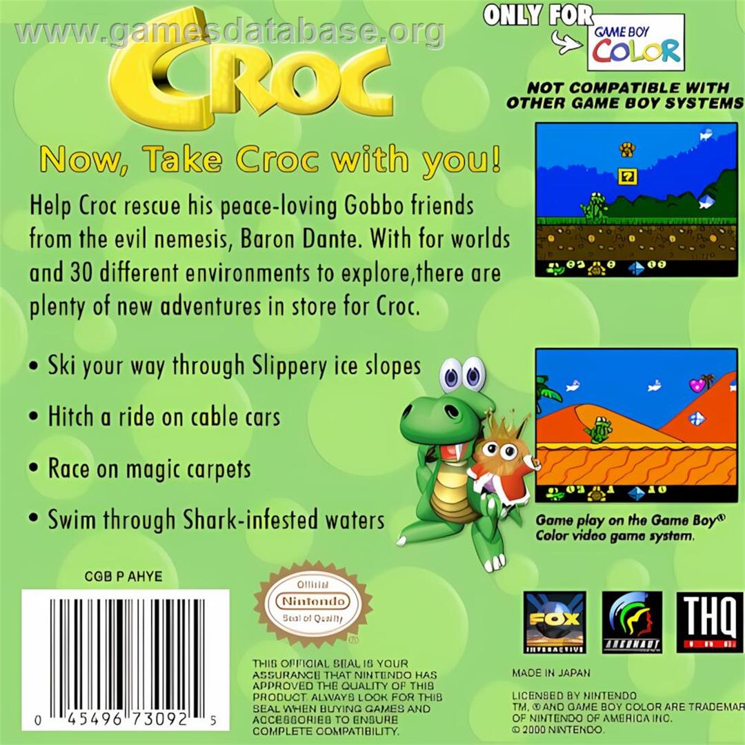 Croc - Nintendo Game Boy Color - Artwork - Box Back