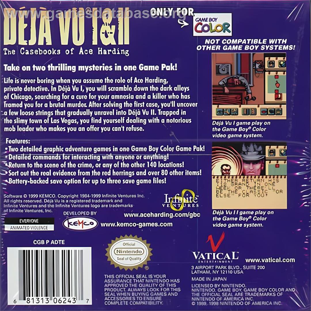 Deja Vu 1 And 2 - The Casebooks Of Ace Harding - Nintendo Game Boy Color - Artwork - Box Back