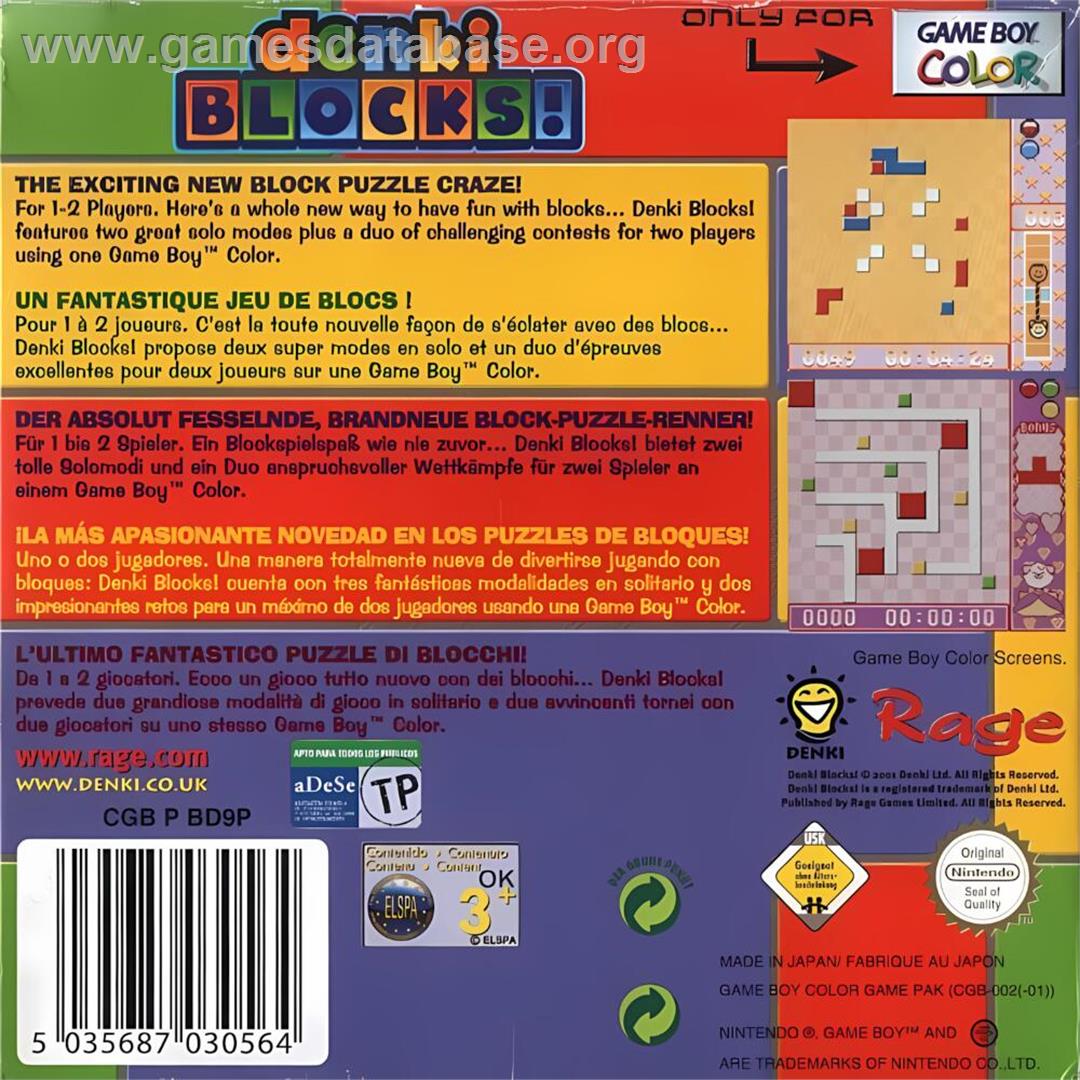 Denki Blocks! - Nintendo Game Boy Color - Artwork - Box Back
