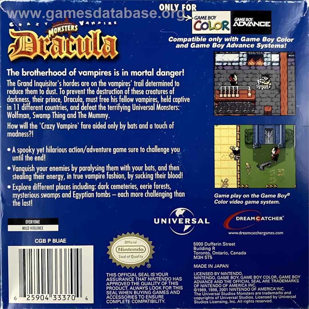 Dracula - Crazy Vampire - Nintendo Game Boy Color - Artwork - Box Back