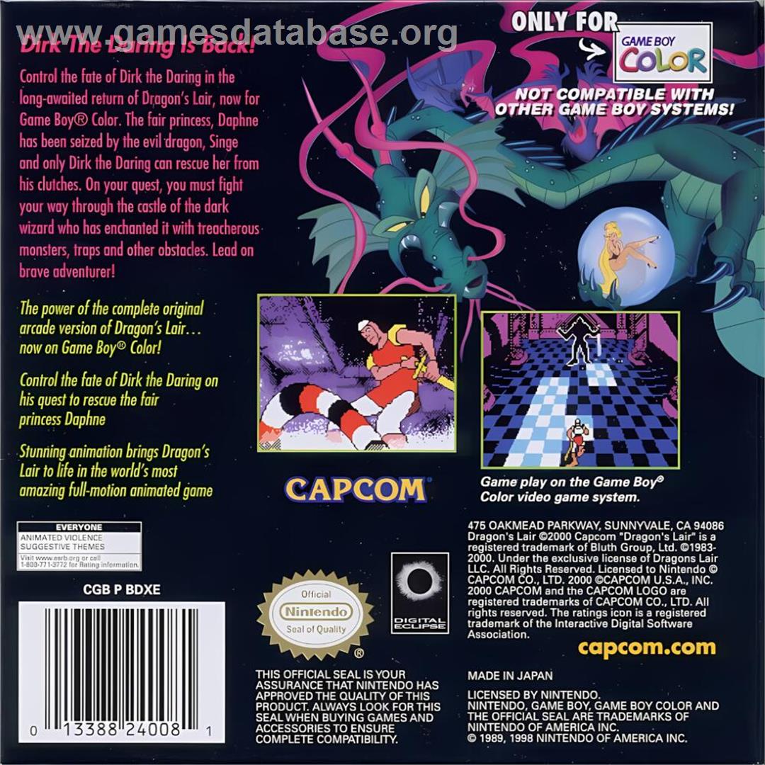 Dragon's Lair - Nintendo Game Boy Color - Artwork - Box Back