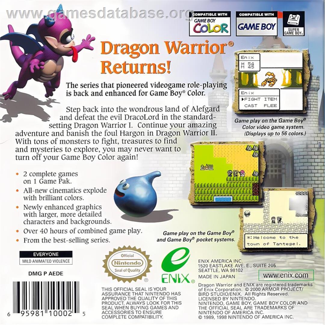 Dragon Warrior 1 And 2 - Nintendo Game Boy Color - Artwork - Box Back