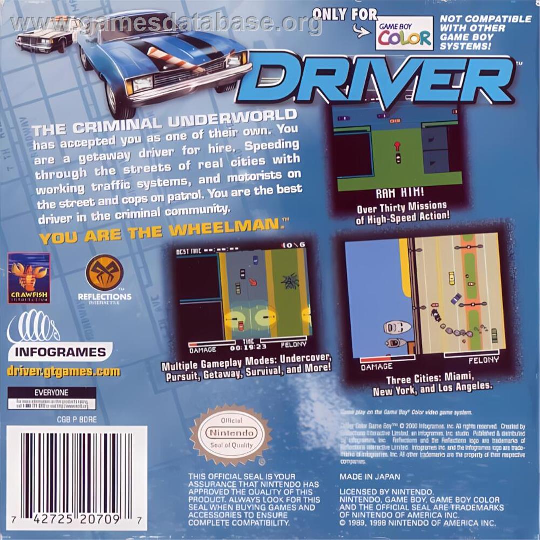 Driver - You Are The Wheelman - Nintendo Game Boy Color - Artwork - Box Back