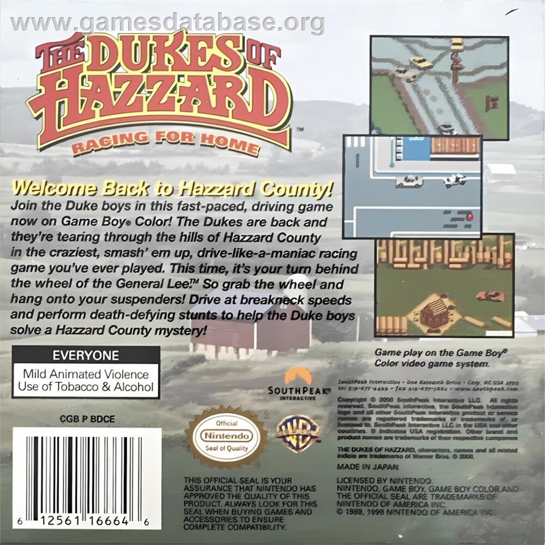 Dukes Of Hazzard, The - Racing For Home - Nintendo Game Boy Color - Artwork - Box Back