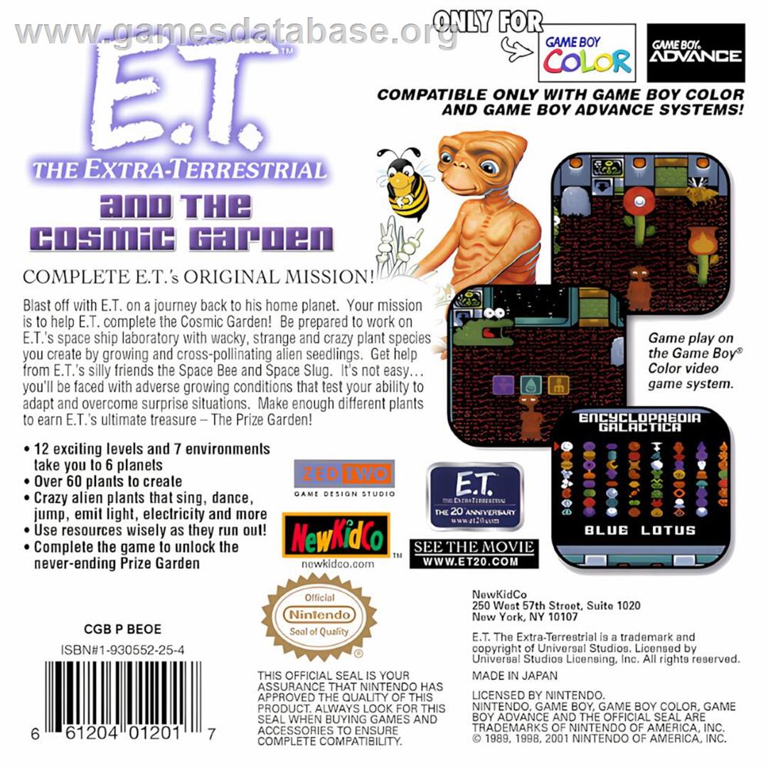 E.t. And The Cosmic Garden - Nintendo Game Boy Color - Artwork - Box Back