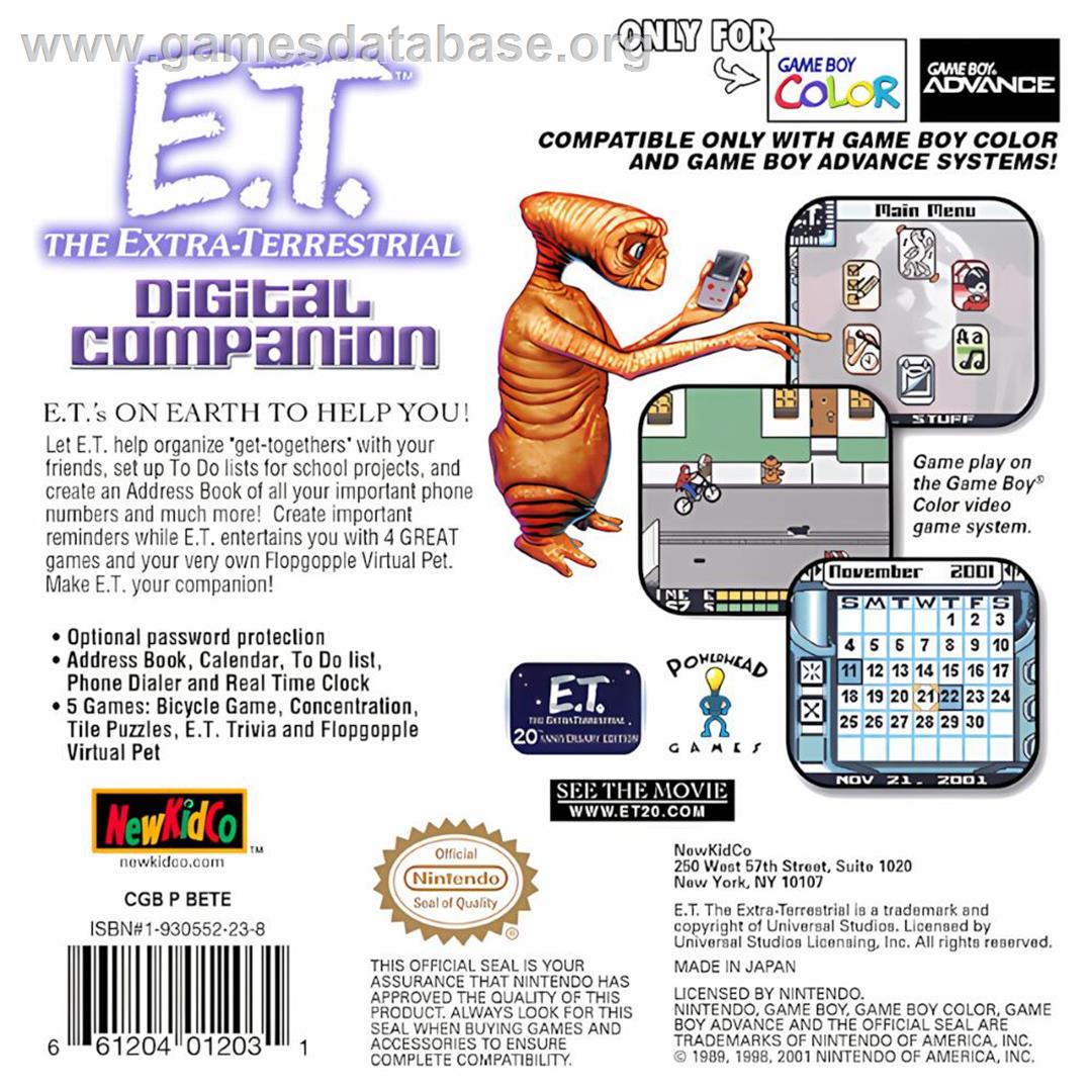 E.t. The Extra Terrestrial - Digital Companion - Nintendo Game Boy Color - Artwork - Box Back