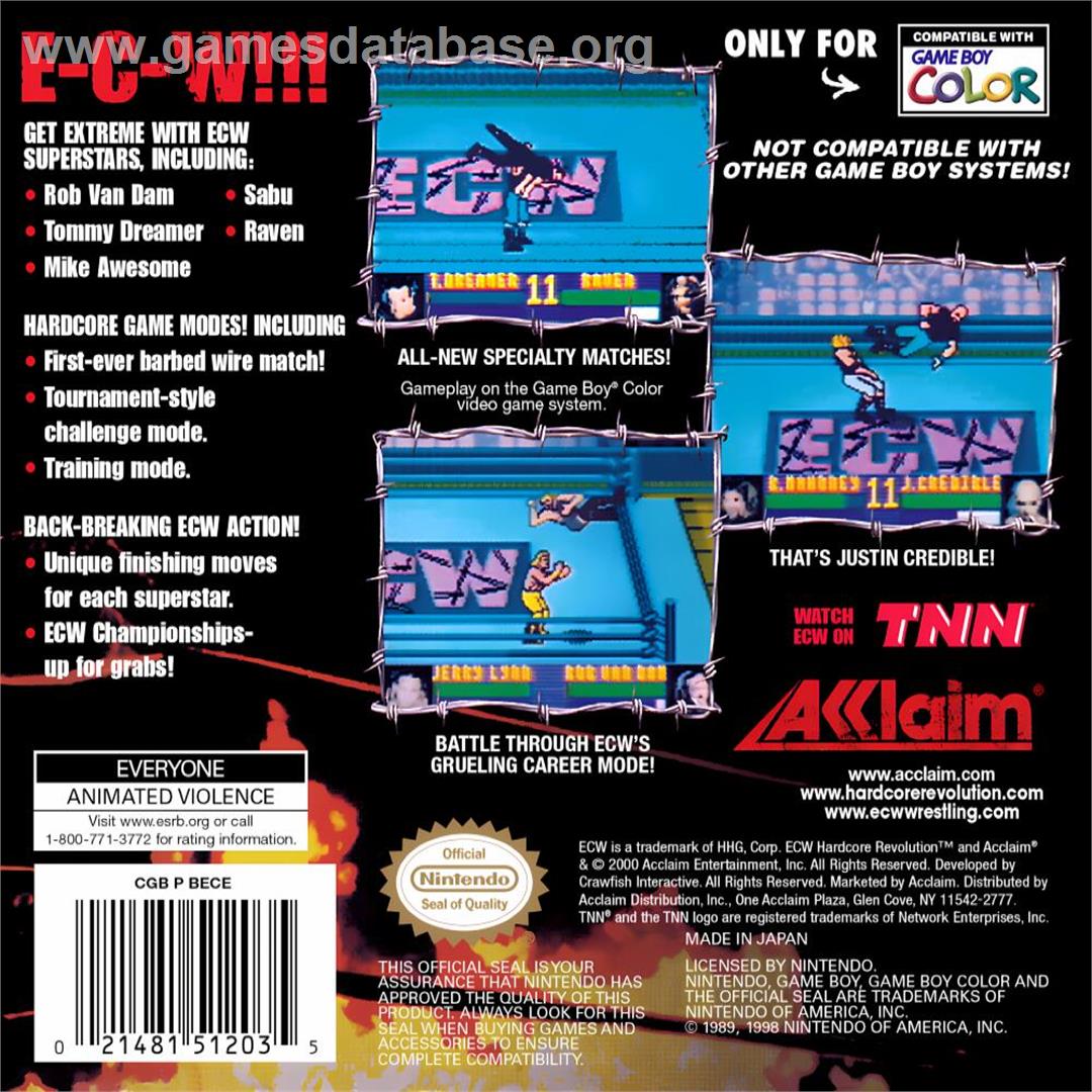 Ecw Hardcore Revolution - Nintendo Game Boy Color - Artwork - Box Back