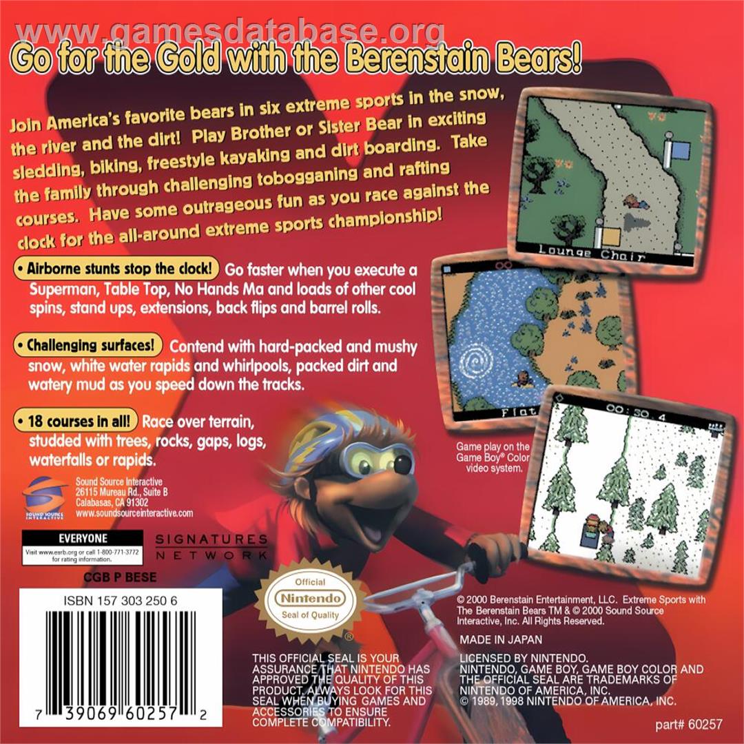 Extreme Sports With The Berenstain Bears - Nintendo Game Boy Color - Artwork - Box Back