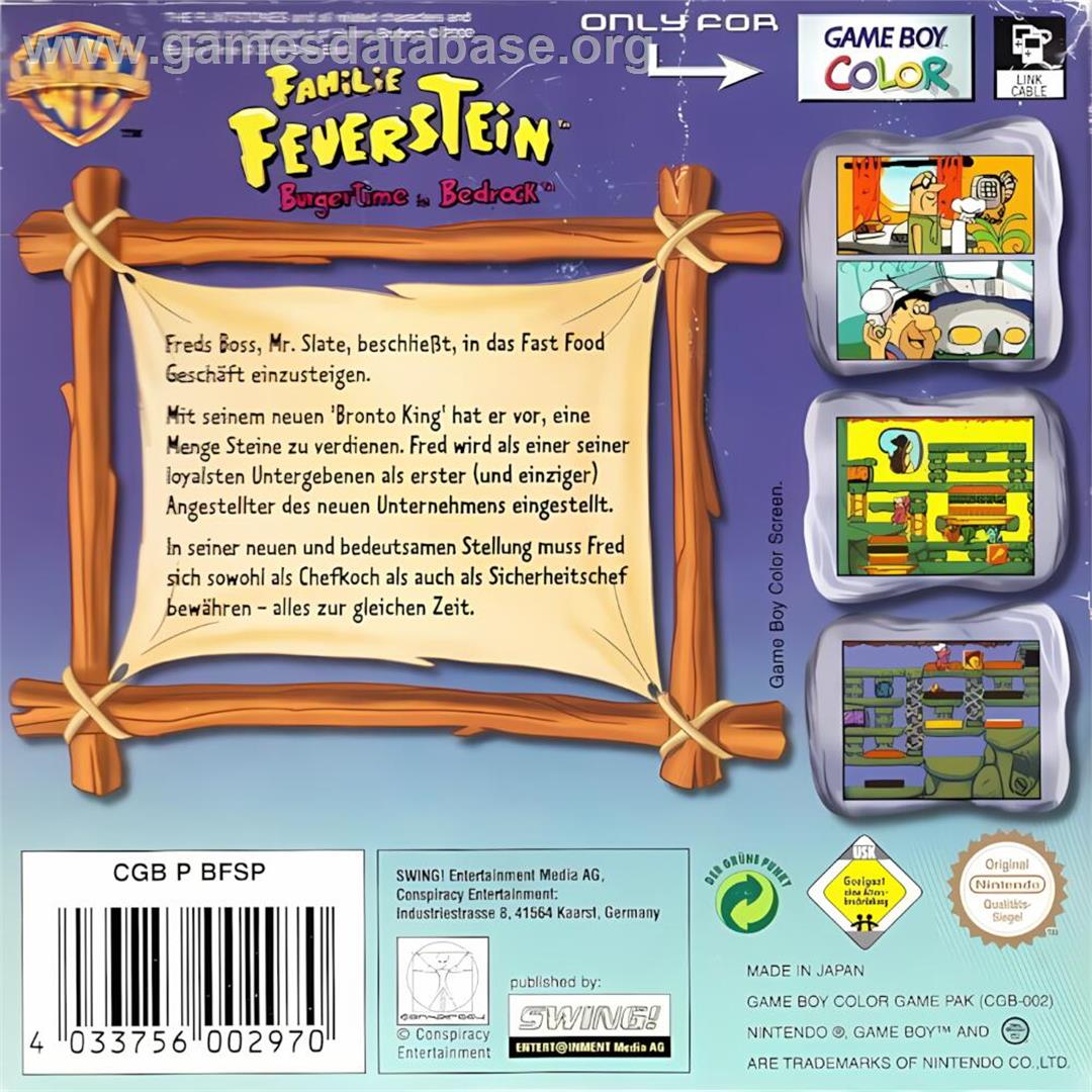 Flintstones, The - Burgertime In Bedrock - Nintendo Game Boy Color - Artwork - Box Back