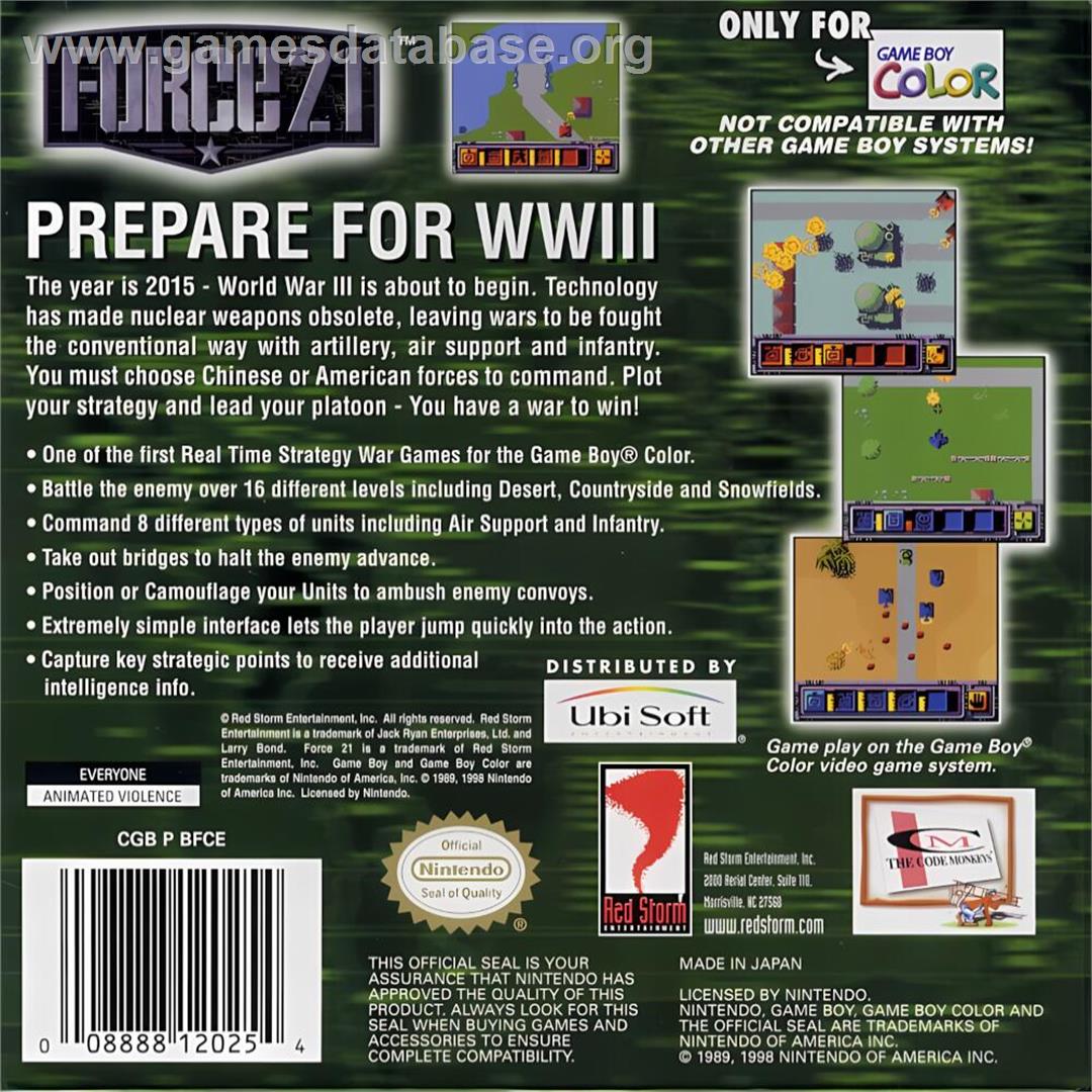 Force 21 - Nintendo Game Boy Color - Artwork - Box Back