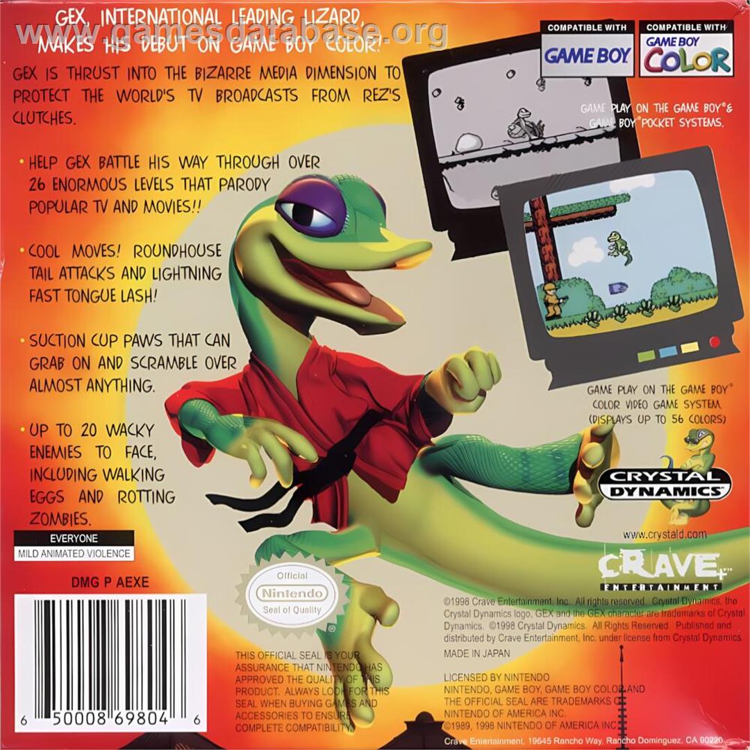 Gex - Enter The Gecko - Nintendo Game Boy Color - Artwork - Box Back